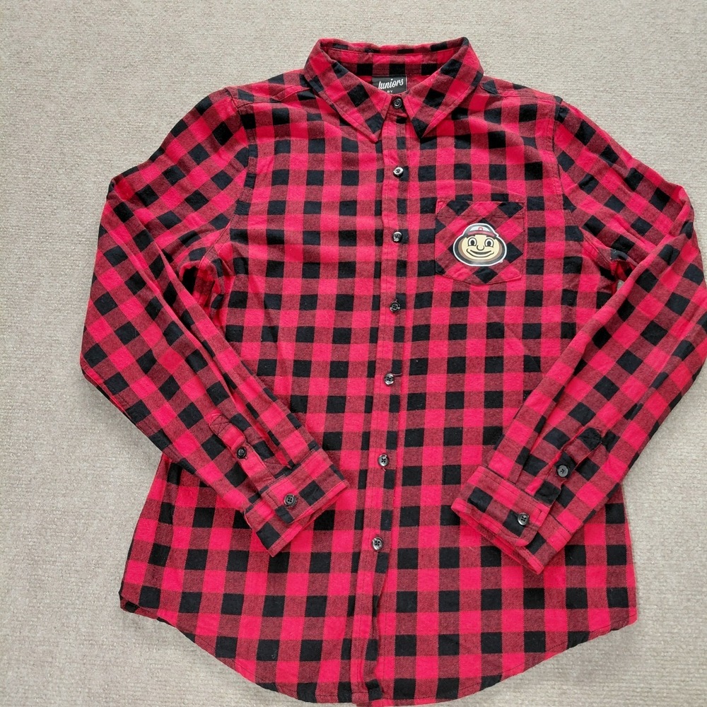 Gen.2 Ohio State Buckeyes Red Plaid Flannel Shirt Ladies Junior L 11/13 Football